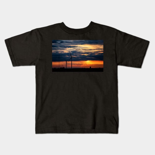 Wind Farm at Sunrise Kids T-Shirt by jecphotography